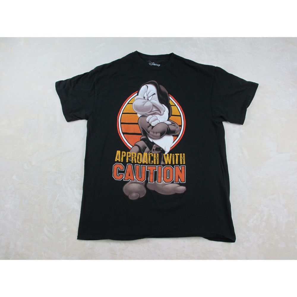 Disney Shirt Mens Large Black Grumpy Approach With Caution Cotton Casual